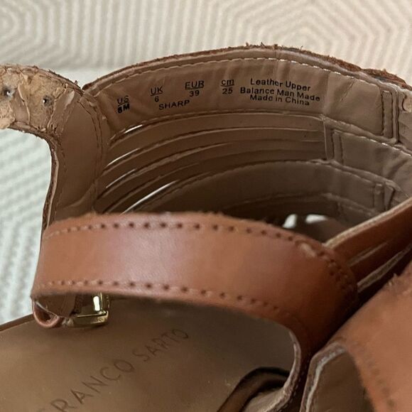 Franco sarto almond leather Wedge cork Sandals 8 boho fun vacation - Picture 3 of 5